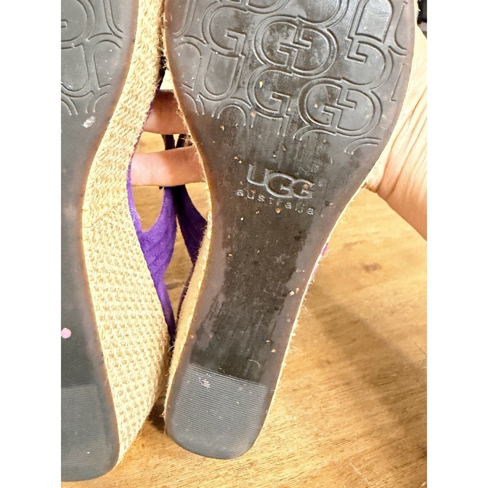 UGG Purple Suede Wedge Thong Sandals Espadrille Platform Size 11 Festival Resort - Picture 6 of 7